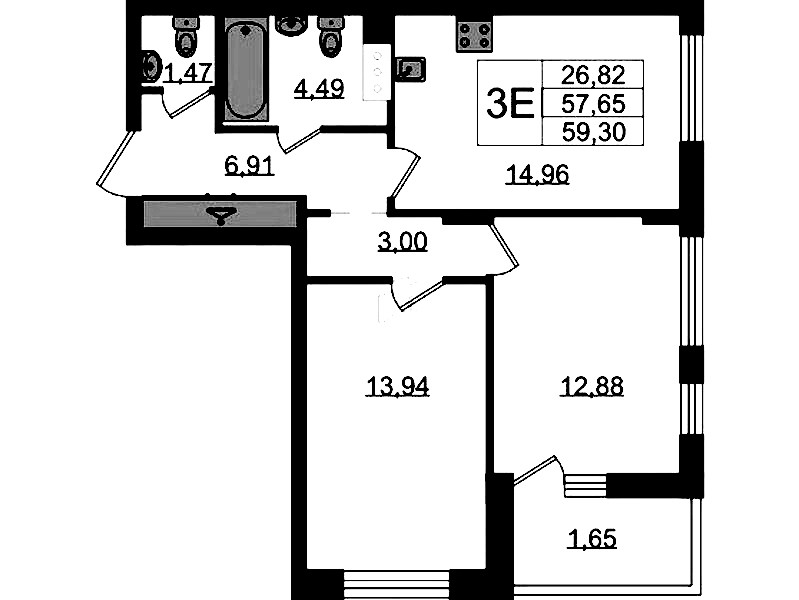 2-комнатная квартира 59.3 м², 10/11 эт., ЖК «VEREN NORT Сертолово»